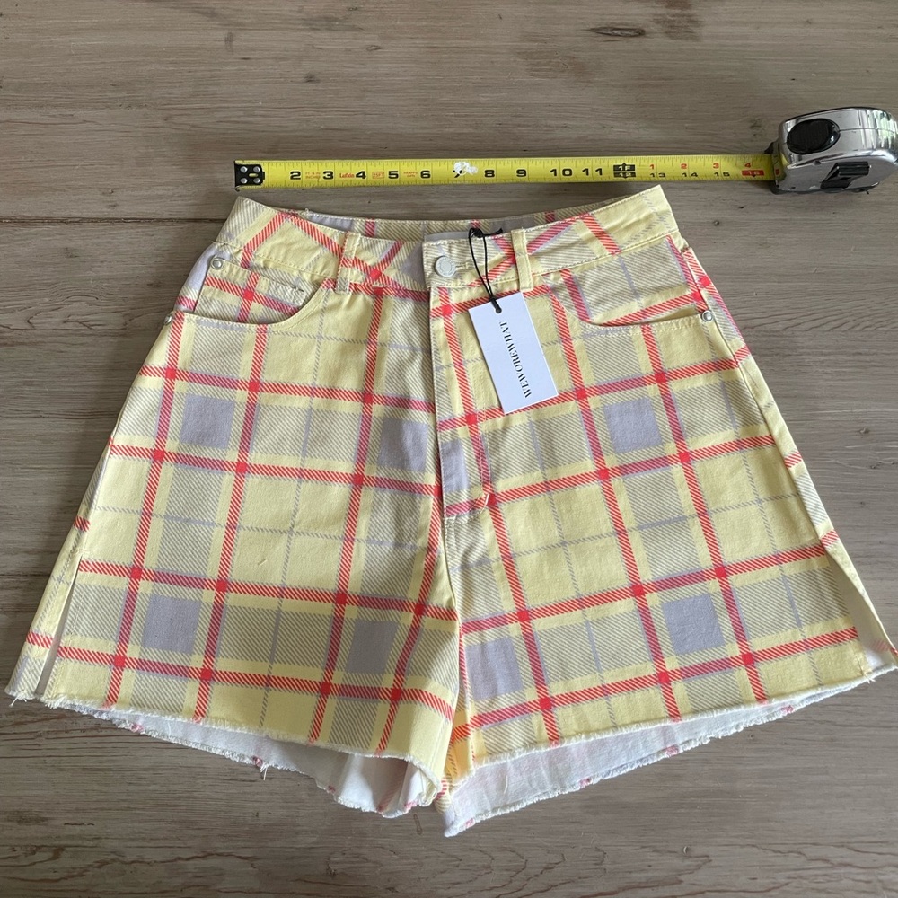 Yellow and Orange Plaid Women's Shorts - We Wore What size 27